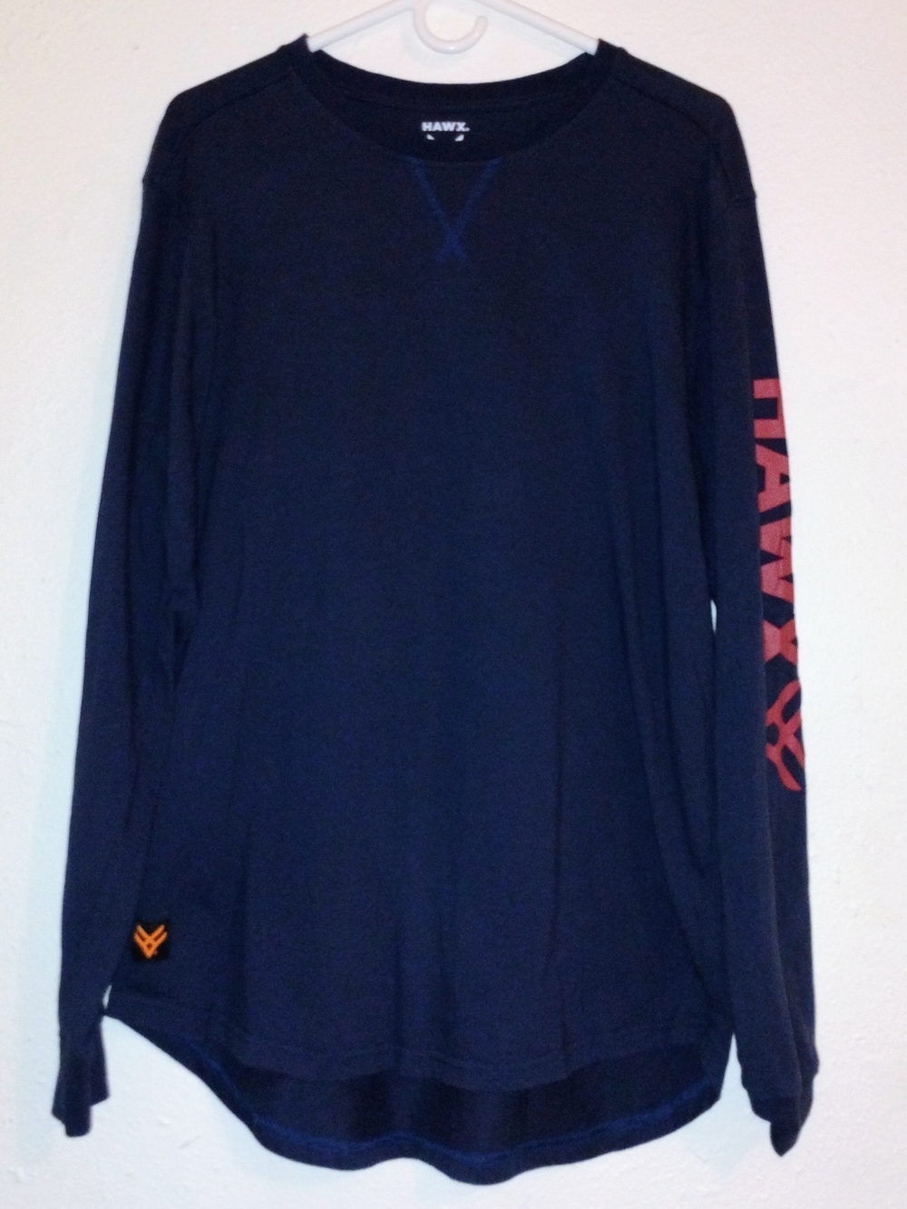 Men's M HAWX Long Sleeve Crew Neck Shirt - Navy with Red Sleeve Logo